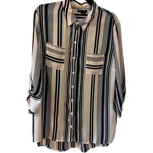 I.N. Studio 3/4 sleeve striped blouse navy blue & white